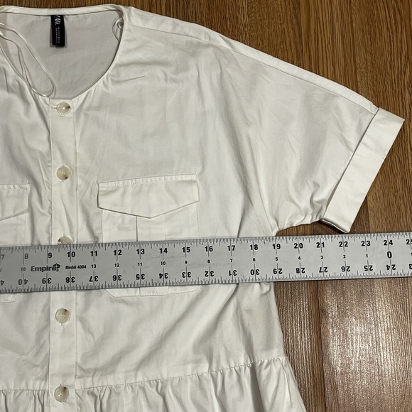 Zara White Poplin Dress W' Front Pockets Minimalist 100% Cotton - Picture 8 of 9